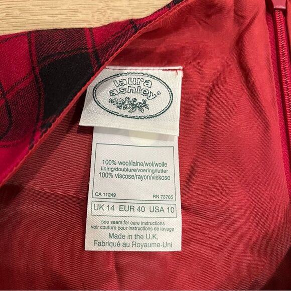 Laura Ashley Vintage Red Plaid Tartan Sleeveless Wool Maxi Dress Size 10 - Picture 2 of 7